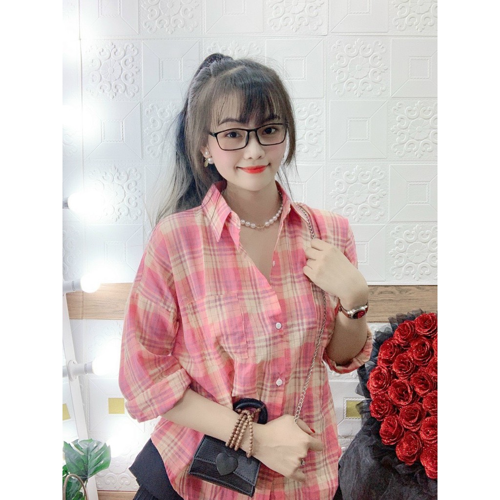 Áo Sơ Mi Nữ Kẻ Ô Form Dài- Kèm Hình Thật &amp; Video