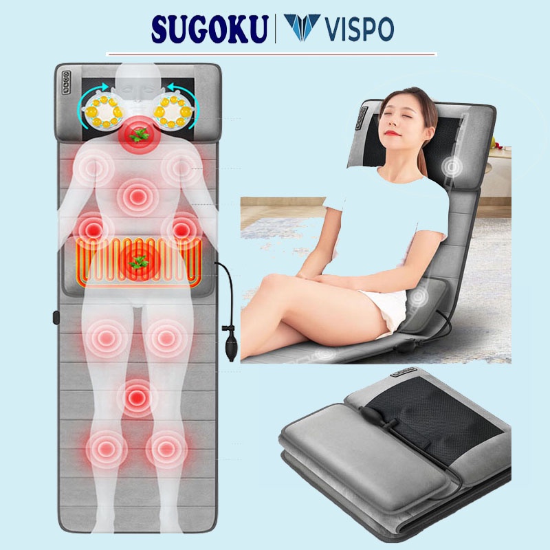 Nệm massage toàn thân chất liệu da, rung đa điểm giúp massage lưng, vai, gáy - Có gối massage hồng ngoại