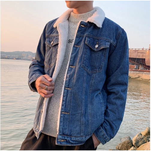 Áo khoác jean nam lót lông cừu hàng quảng châu cao cấp