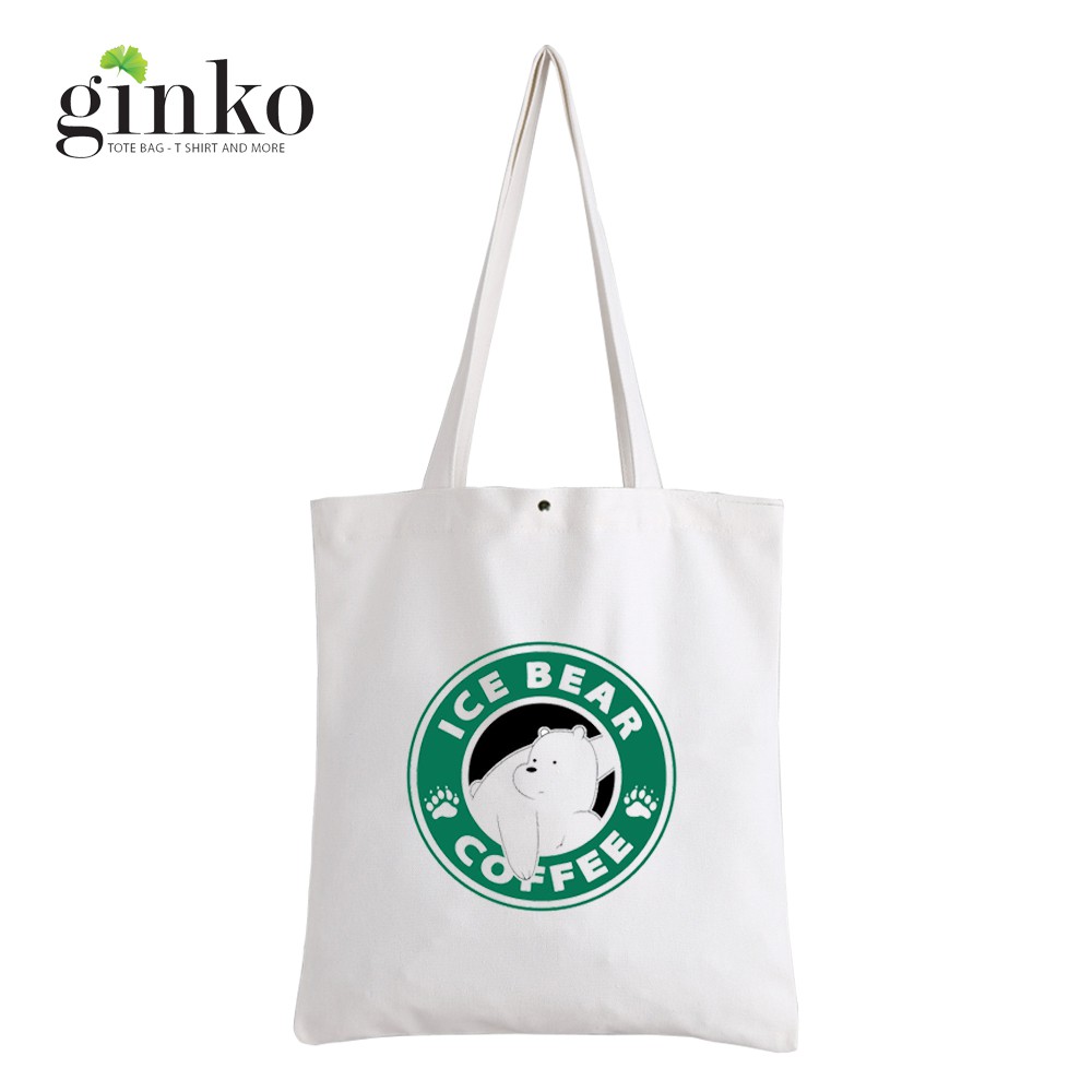 Túi vải tote GINKO kiểu basic dây kéo in hình BearBucks
