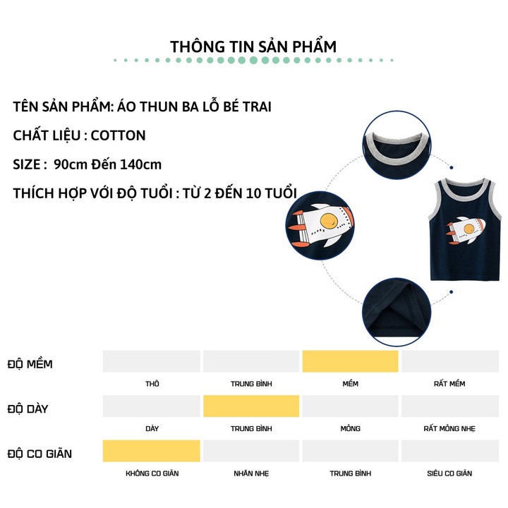 Áo ba lỗ bé trai 27Kids áo 3 lỗ sát nách cho bé in hình ô tô, tên lửa S108