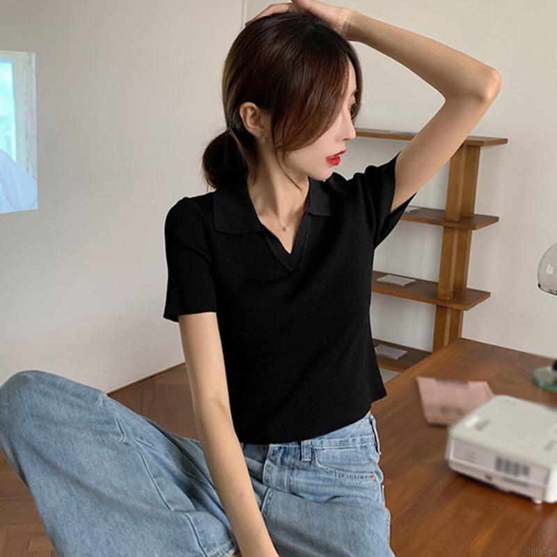 Áo thun ngắn tay cổ chữ v trơn màu thời trang hàn quốc