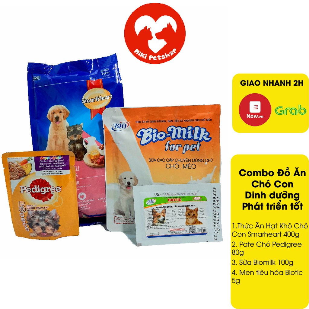 Combo Thức Ăn Chó Con Từ 3 Tuần Thức Ăn Hạt Khô Smartheart Pate Pedigree Sữa Biomilk Men Tiêu Hóa - Miki Petshop