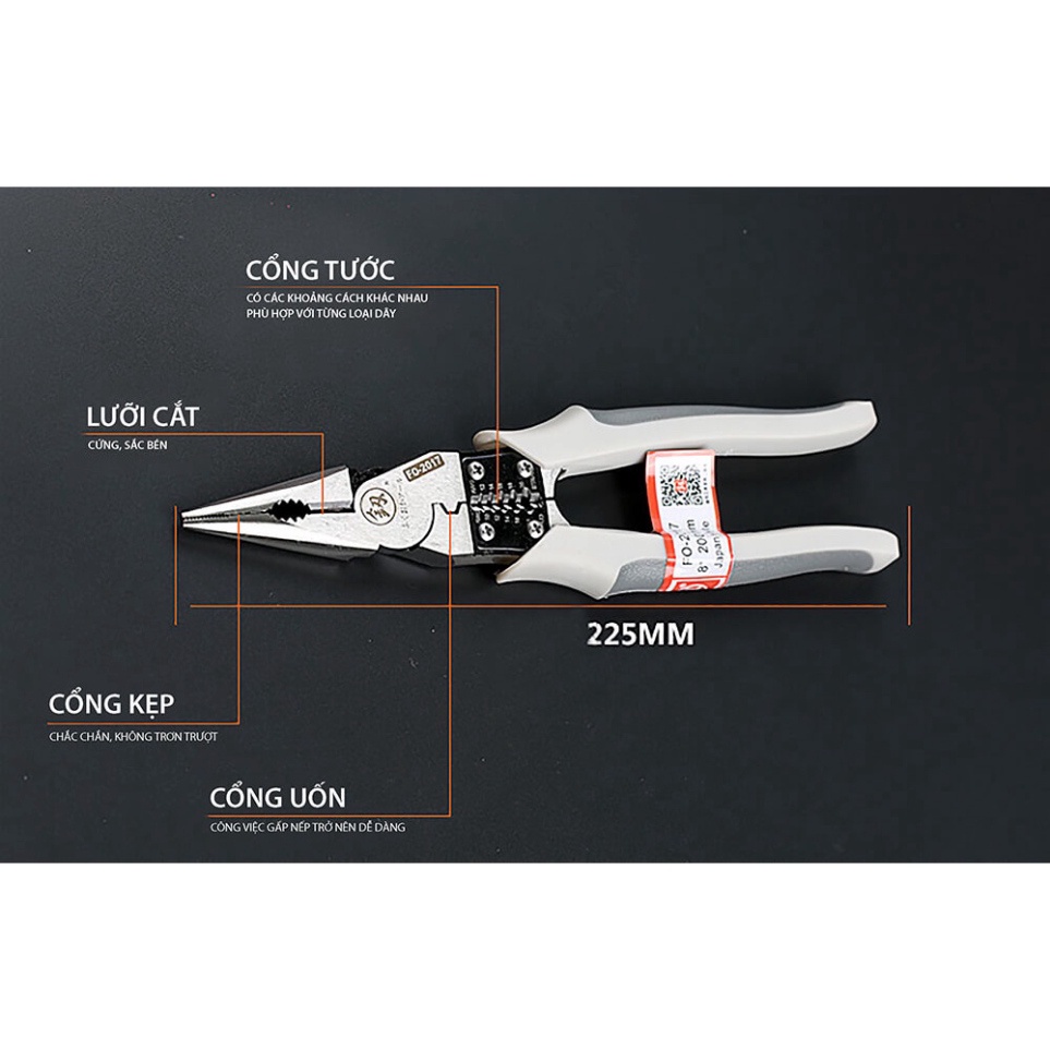 Hót Nhất 2021Kìm,Kiềm đa năng cắt đứt mọi loại kim loại nhật bản 5 in 1-  FUKOUKA Nhật Bản (Kẹp-Cắt-Uốn-Cuộn-Tuốt dâ