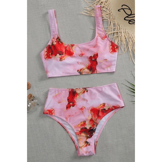 [BKN1117] &lt;ÂU&gt; SET BIKINI BASIC LOANG HỒNG ĐỎ (CẠP CAO)