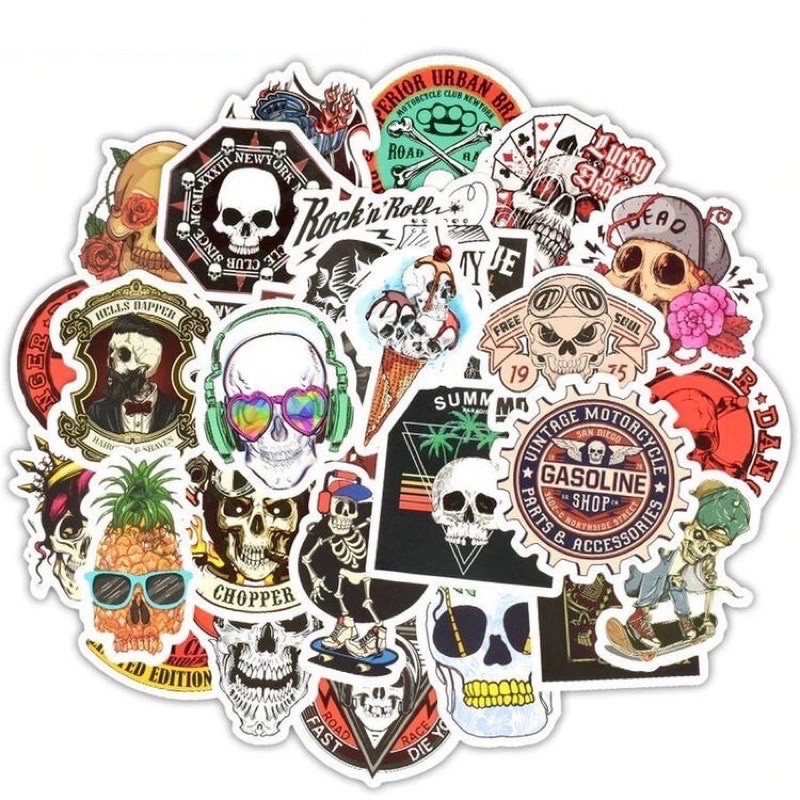 100 STICKER SKULL ĐẦU SỌ CÁ TÍNH DÁN TRANG TRÍ ĐIỆN THOẠI LAPTOP VALI MŨ BẢO HIỂM XE MÁY TỦ KỆ,...