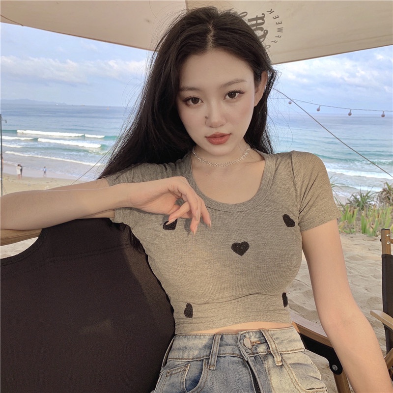 Áo dệt kim ZHELIHANGFEI thêu họa tiết trái tim xinh xắn cho nữ