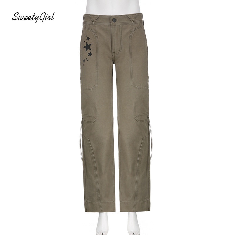 Quần Jean Dài Dáng Ôm Màu Trơn Có Túi Khóa Kéo In Hình Ngôi Sao Thời Trang 2022 Cho Nữ