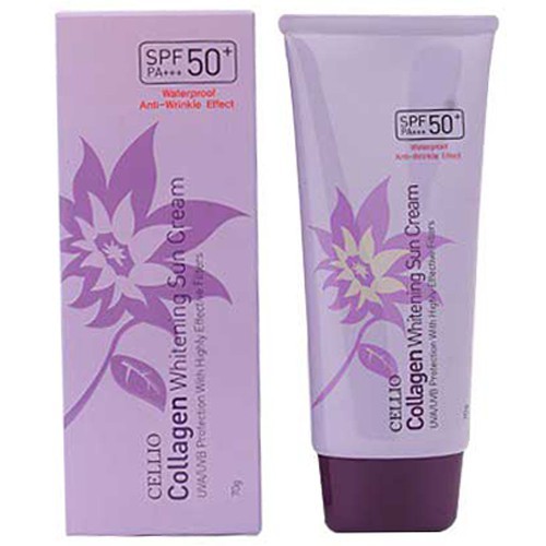 Kem chống nắng Cellio Collagen Whitening Sun Cream SPF50+ PA+++ Hàn Quốc 70ml (Tím)