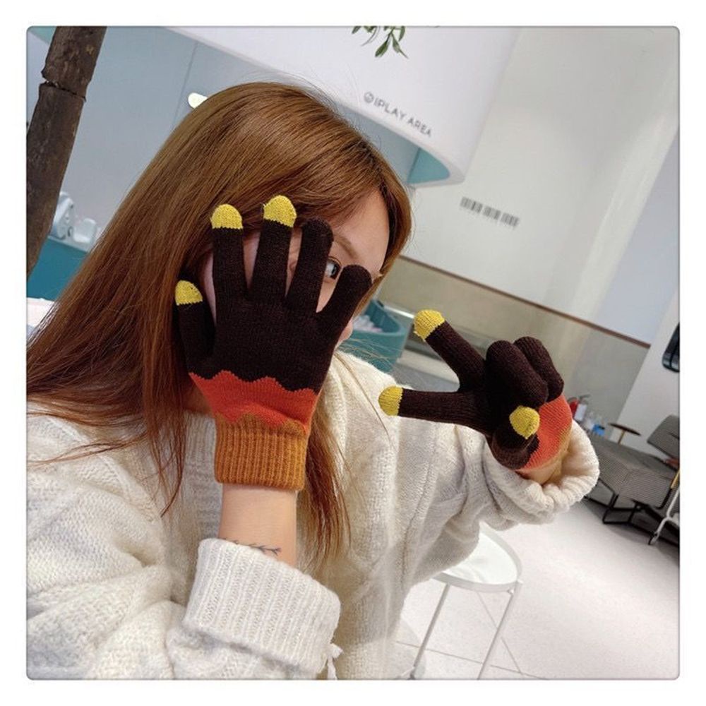 Găng tay cotton dệt kim giữ ấm mùa đông chống lạnh thiết kế dễ thương có thể chạm màn hình cảm ứng