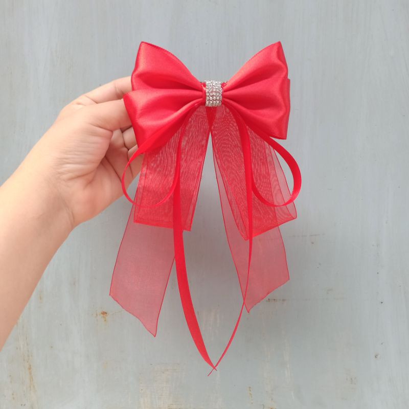 Kẹp tóc nơ tiểu thư phối voan đính đá - Gấu bự shop