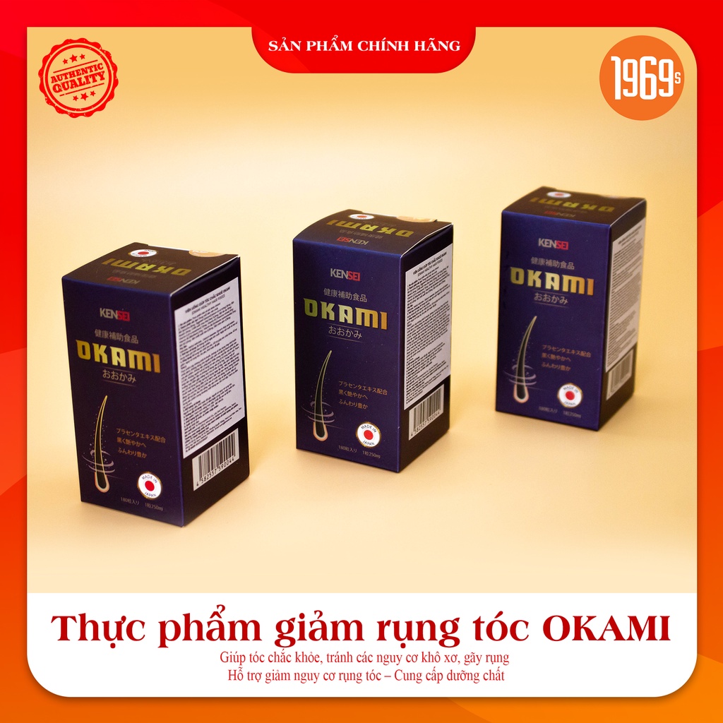 Viên uống hỗ trợ kích mọc tóc OKAMI Nhật Bản ngăn rụng, nuôi dưỡng phục hồi nang tóc khỏe 180 viên - 1969s Việt Nam
