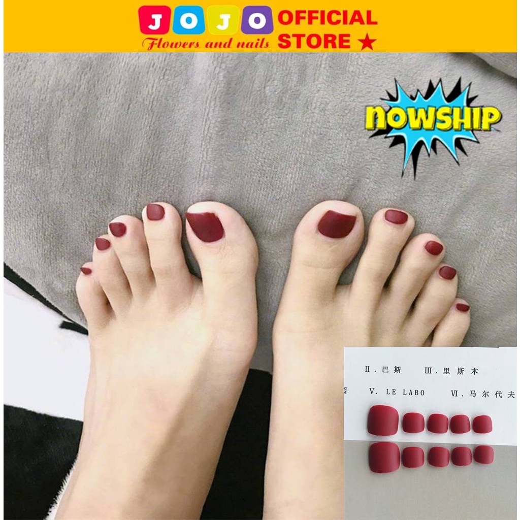 Set 24 móng úp đỏ rươu cá tính sang chảnh Jojo J42 móng chân giả móng giả nailbox rẻ đẹp thời trang tự làm tại nhà