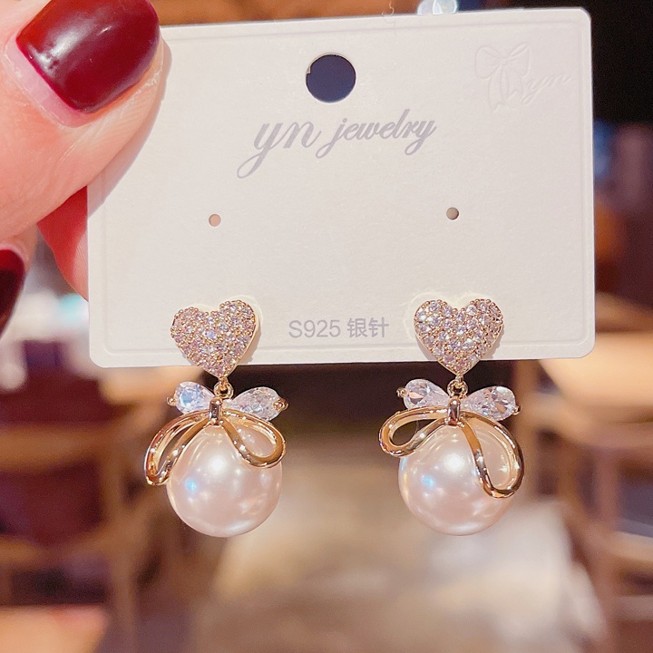 Bông Tai Mạ Bạc 925 Hình Trái Tim Đính Đá zircon Xinh Xắn