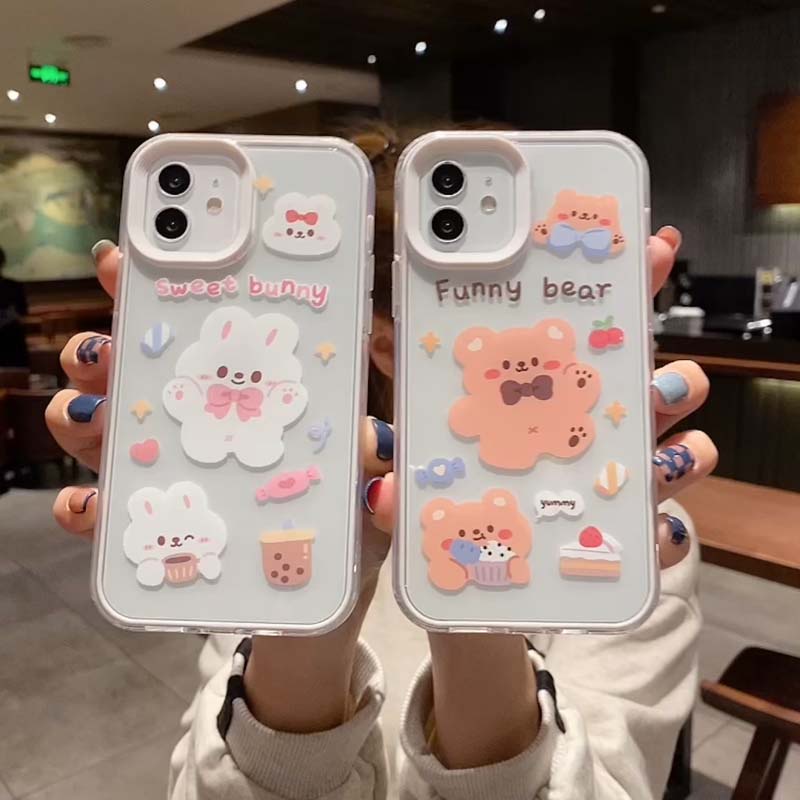 Ốp Điện Thoại Mềm Chống Sốc In Hình Gấu 3 Trong 1 Cho iPhone 13 12 11 Pro Promax 7 8 Plus X XR XSMax SE