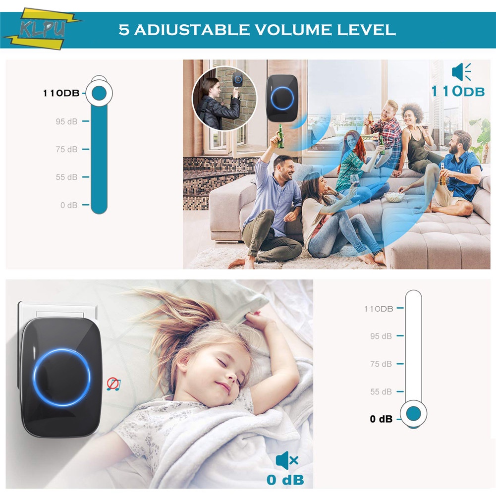 Chuông cửa thông minh 300M 60 pin 1 2 nút AC 1 2 3 thu tín hiệu không dây có đèn LED