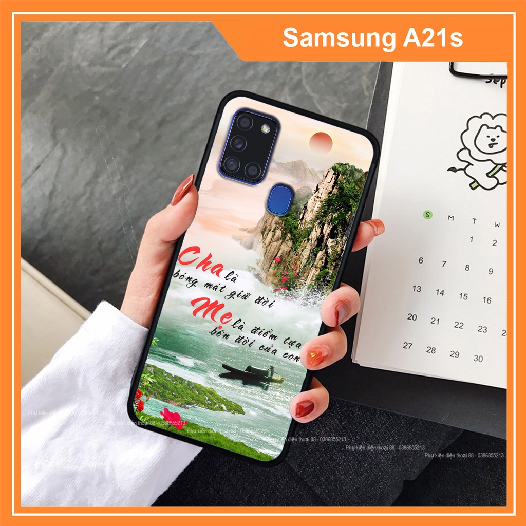 Ốp lưng kính cường lực Samsung A21S phong cách thư pháp, cha mẹ, tài lộc, vợ chồng - CAO CẤP - SANG TRỌNG
