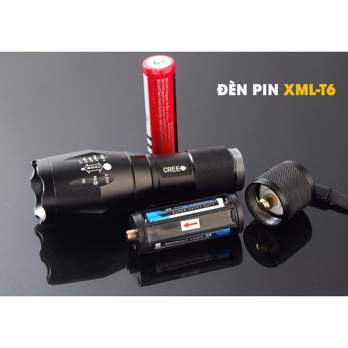 Đèn Pin Siêu Sáng XML T6 Cao Cấp Hợp Kim Chống Nước Pin Có Thể Sạc Lại Full box(Loại Tốt)[T6]