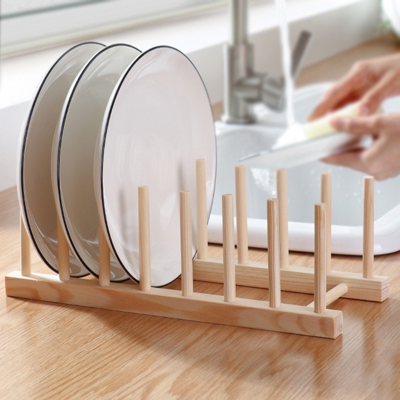 Giá đựng đĩa bằng gỗ chia ngăn tiện lợi