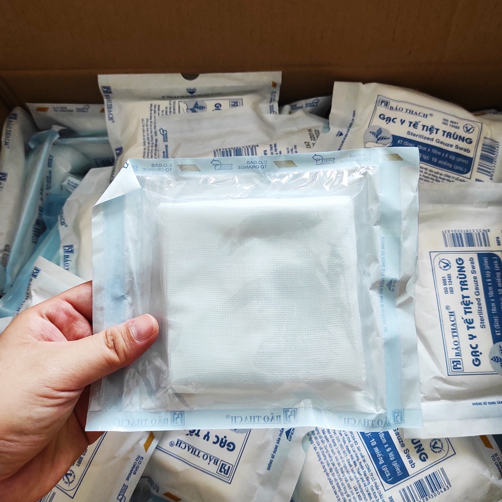 (Q1-HCM) Gạc Bảo Thạch Tiệt Trùng 10x10cm 6 lớp - Gạc Y Tế Tiệt Trùng Bảo Thạch (1 Túi)