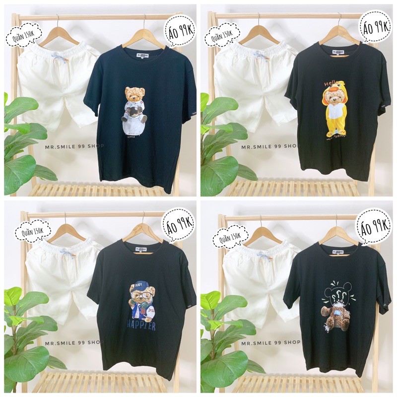 [HÌNH THẬT] Áo Thun Unisex Nam Nữ Tay Lỡ From Rộng Gấu CUTE Mr Smile 99