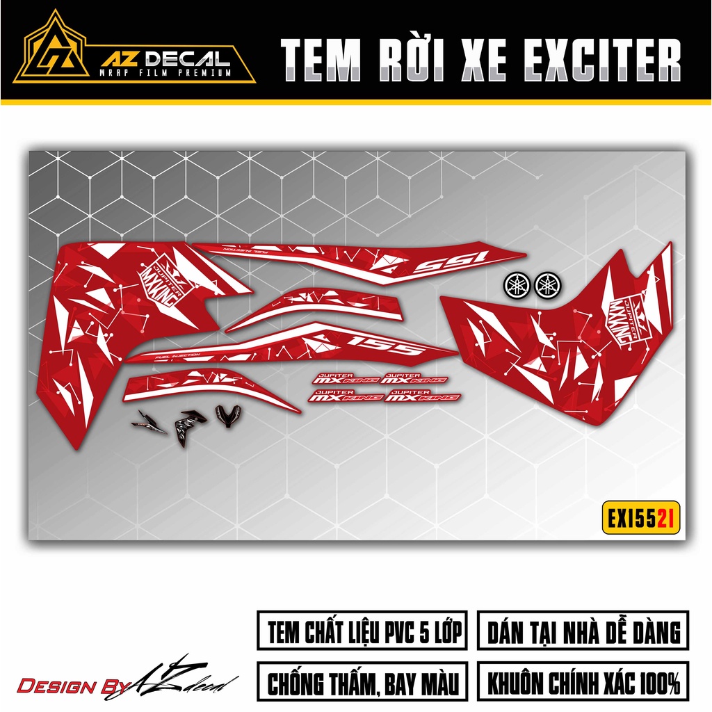 Tem Chế Xe Exciter 155 Họa Tiết Đẹp Mắt | EX15521 | Decal Rời Dán Xe Ex155 Chống Nước, Cắt Khuôn Sẵn