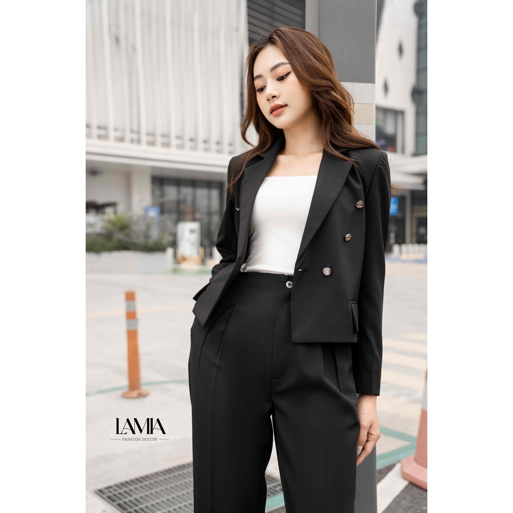 Set vest công sở nữ Lamia Design LUXE001 màu đen tuyền dáng ngắn crop top sang trọng hiện đại