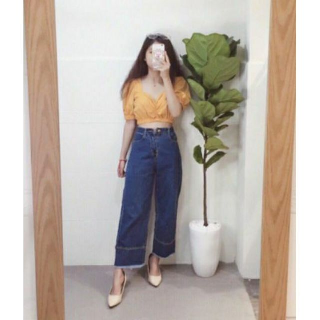 ÁO CROPTOP NHÚN NGỰC TAY PHỒNG