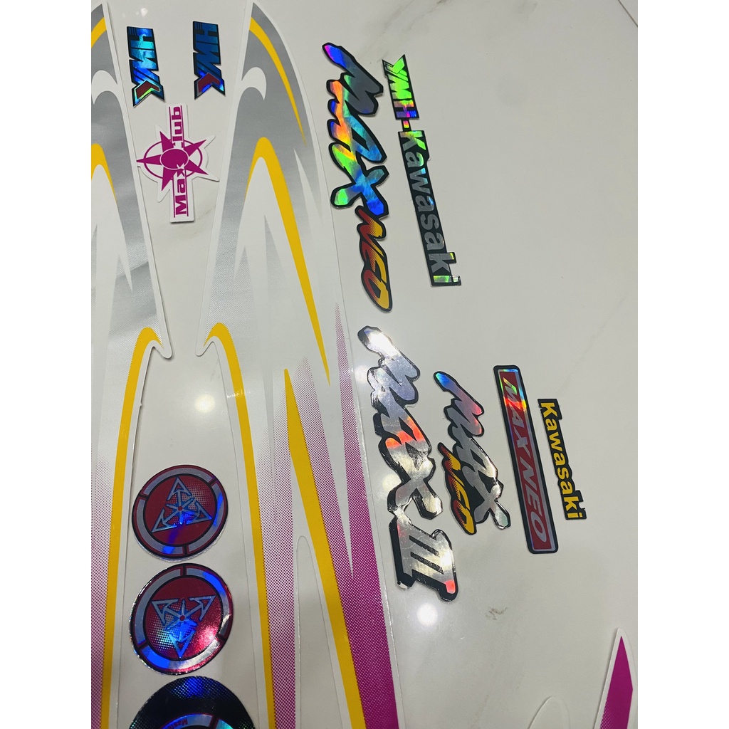 Nguyên bộ tem rời 3 lớp zin thái dán xe máy Kawasaki Max 3 Max III Max neo màu trắng hồng lấp lánh