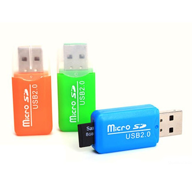 Đầu đọc thẻ nhớ Micro Sd vỏ nhựa usb 2.0, đầu lọc thẻ nhớ mini, reader card usb nhí nhiều màu