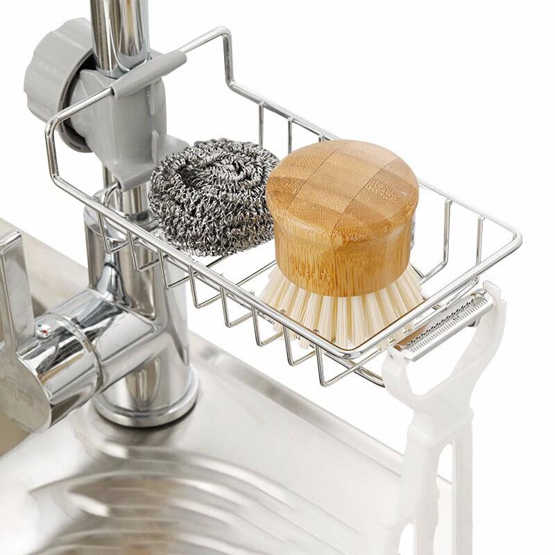 Khay inox gắn vòi rửa bát, giá inox thép không rỉ treo vòi Hiwi