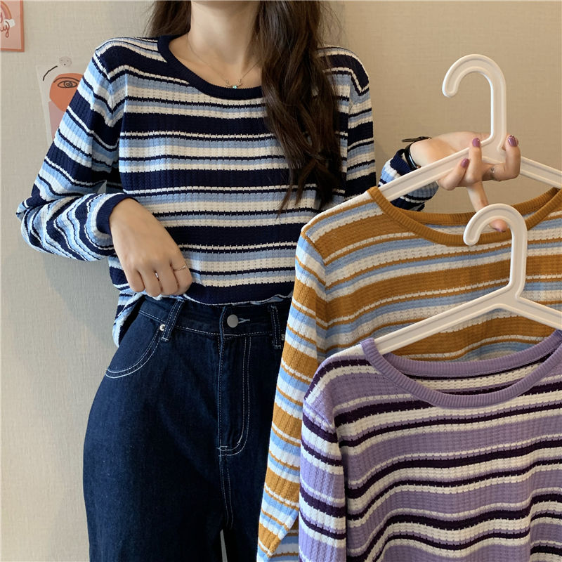 Áo Sweater Tay Dài Dáng Rộng Kẻ Sọc Thời Trang Xuân Hè