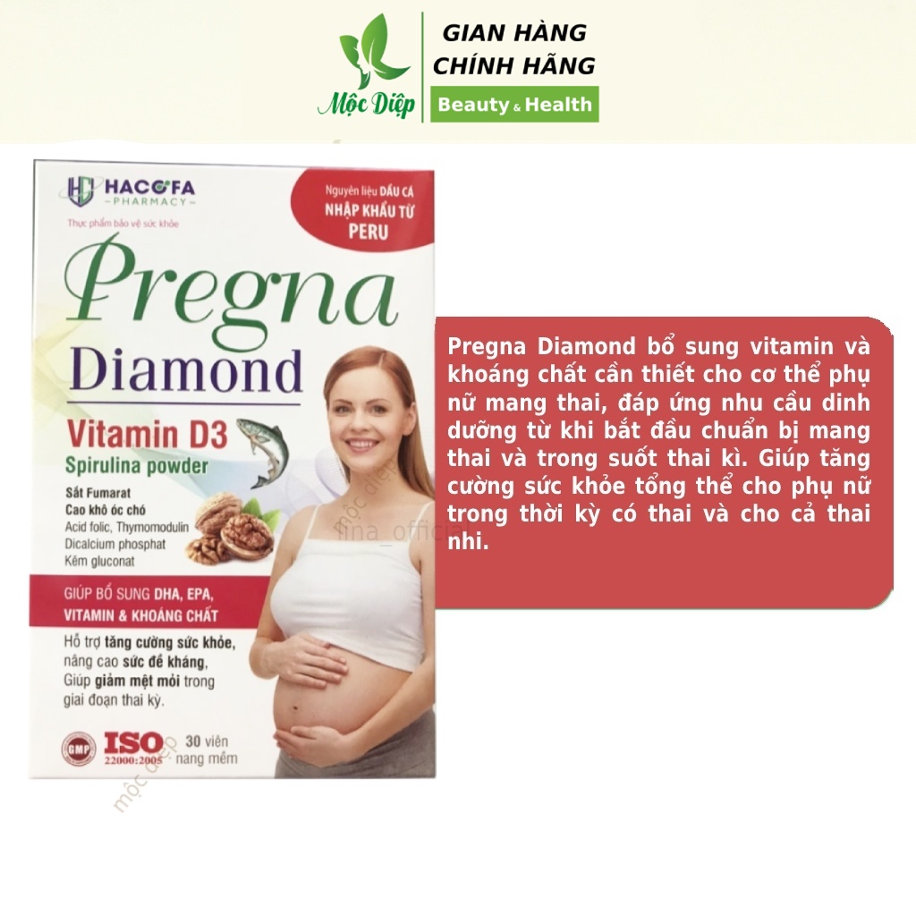 Vitamin tổng hợp cho bà bầu Pregna Diamond 30 viên - Bổ sung vitamin bà bầu sau sinh và trước sinh - Mộc Diệp