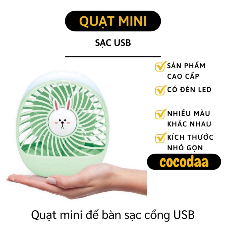 Quạt Mini - Quạt Cầm Tay Nhỏ Gọn, Có Chân Để Bàn Sạc USB Tích Hợp Đèn Tiện Dụng 7620 [FREESHIP]