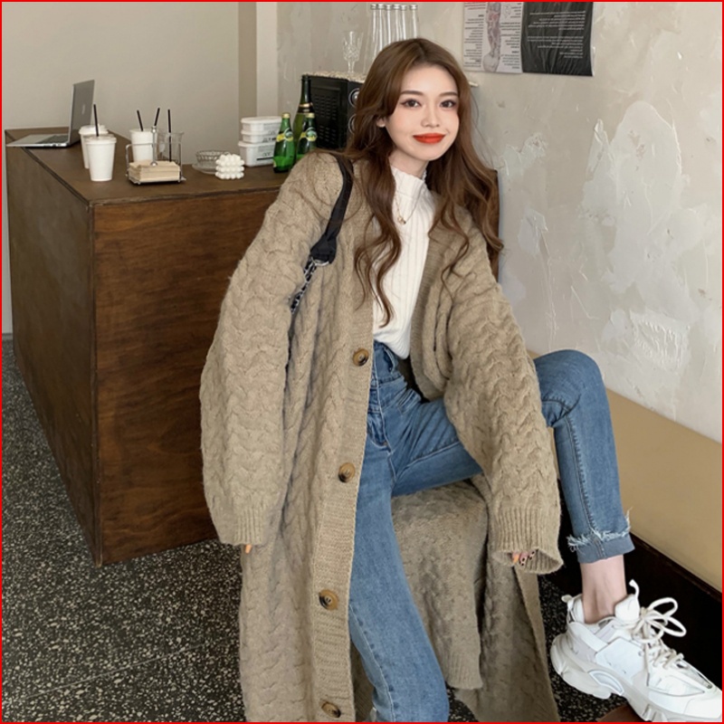 Áo khoác cardigan nữ dáng dài rộng đơn giản thời trang thu đông phong cách Hàn Quốc