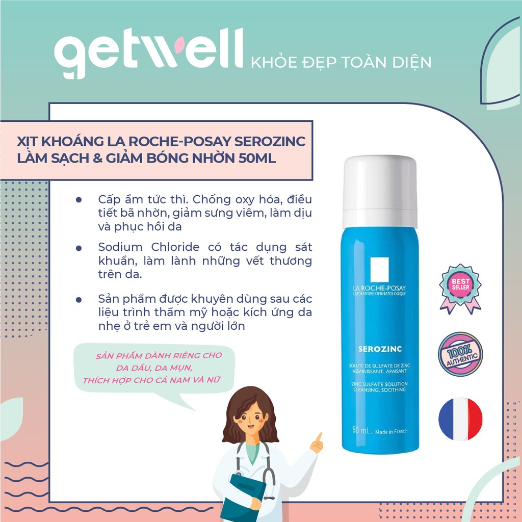 NƯỚC KHOÁNG GIÚP LÀM SẠCH VÀ DỊU DA LA ROCHE-POSAY SEROZINC 50ML 150ML 300ML