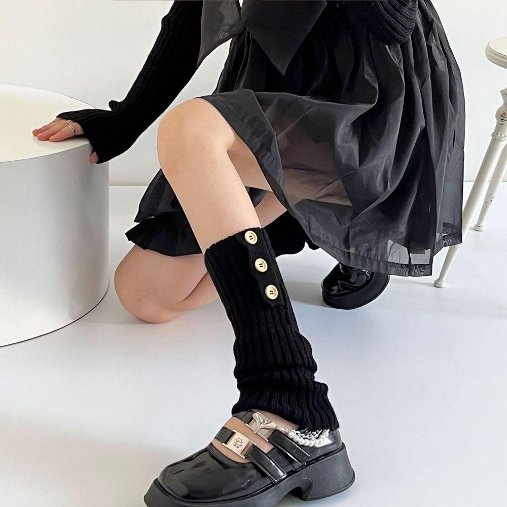 Vỏ Bọc Giày Bốt Dệt Kim Họa Tiết Kẻ Sọc Phong Cách Lolita Thời Trang Thu Đông