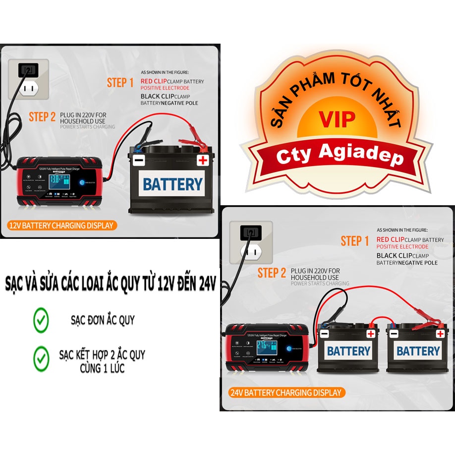 Sạc bình ắc quy ô tô xe máy 12V-24V Gorman tự ngắt khi đầy chức năng bảo dưỡng phục hồi ắc quy bằng khử sunfat