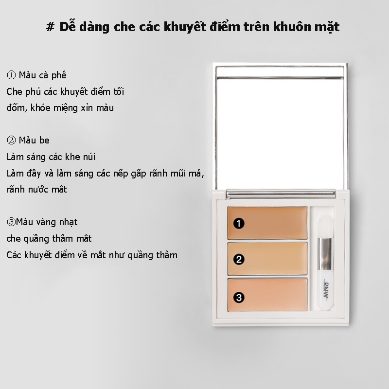 Rnw Bảng Kem Che Khuyết Điểm Ba Màu Che Phủ Mụn Và Quầng Thâm Hiệu Quả
