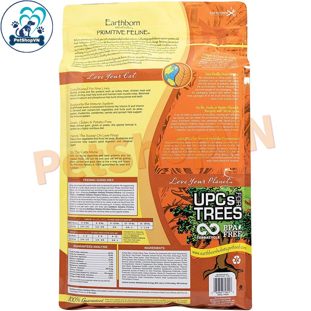 Thức Ăn Cho Mèo Hạt EARTHBORN HOLISTIC PRIMITIVE FELINE Bao 2Kg Vị Gà, Cá Hồi Và Cá Trích