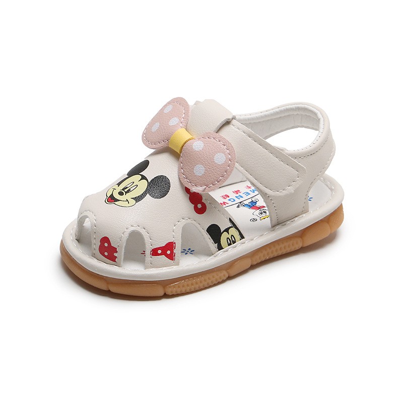 Giày sandal quai dán cho bé gái hình chuột cute, đế mềm cao cấp