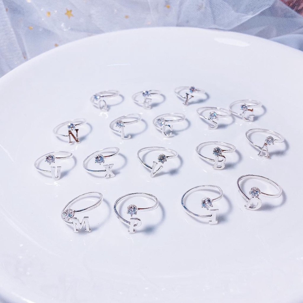 Nhẫn chữ cái bạc trơn basic chuẩn bạc ta, nhẫn nữ bạc thiết kế hở tuỳ chỉnh size