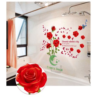 Decal dán tường hình hoa hồng đỏ