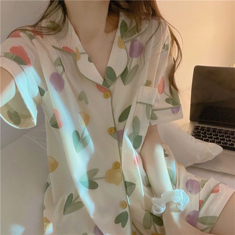 Bộ Đồ Ngủ Tay Ngắn Dáng Rộng Phong Cách Hàn Quốc Thời Trang Mùa Hè Mới Cho Nữ