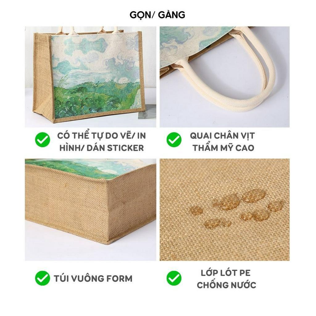 Túi cói canvas vải trắng trơn DIY chống nước đựng quần áo đi biển túi du lịch vải trắng vẽ trang trí đứng form Gọn Gàng