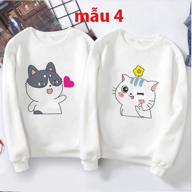 Áo đôi các mẫu mèo chất nỉ da cá , dày, ấm áp cho mùa thu đông
