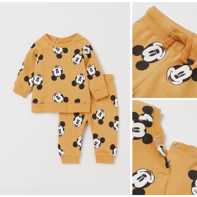 Set bộ quần áo mickey vàng nỉ lót lông cho bé trai