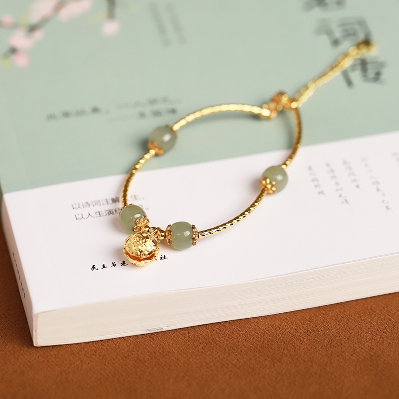 Vòng Tay Mạ Vàng Đính Đá Ngọc Bích Giả Thời Trang Thanh Lịch Cho Nữ