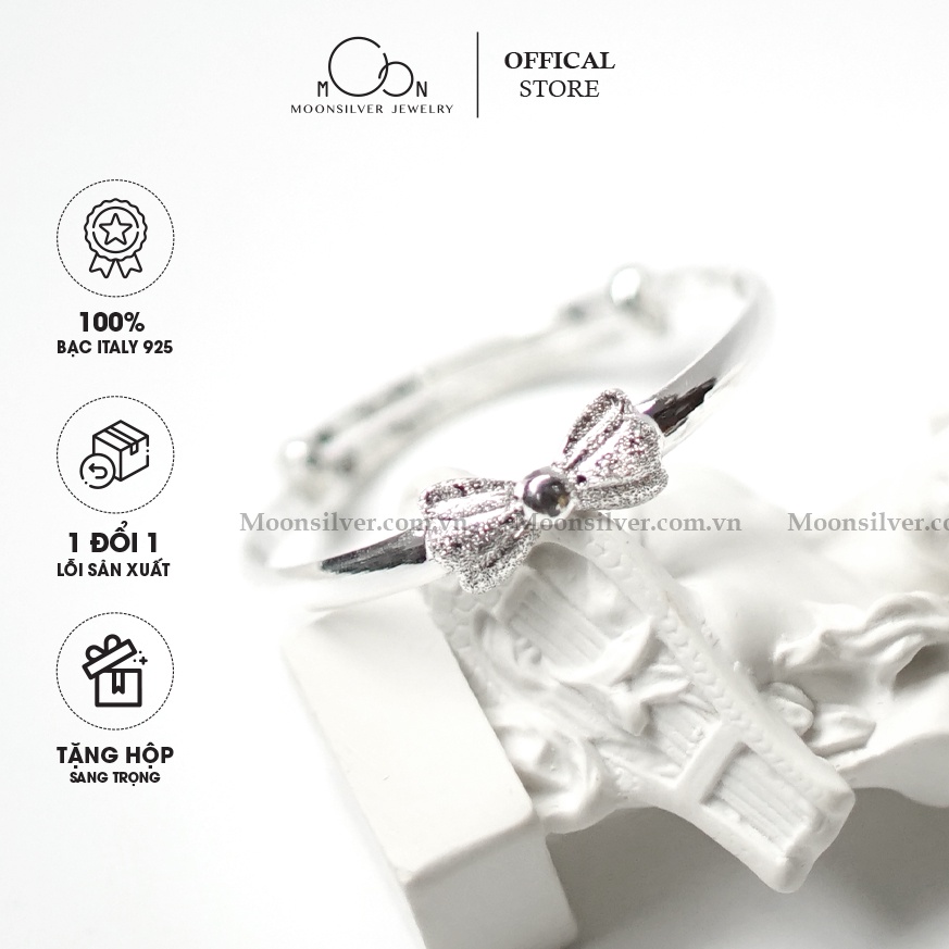Lắc tay vòng tay bạc cứng trẻ em hình nơ cát cho bé gái điều chỉnh được size 0-6 tuổi