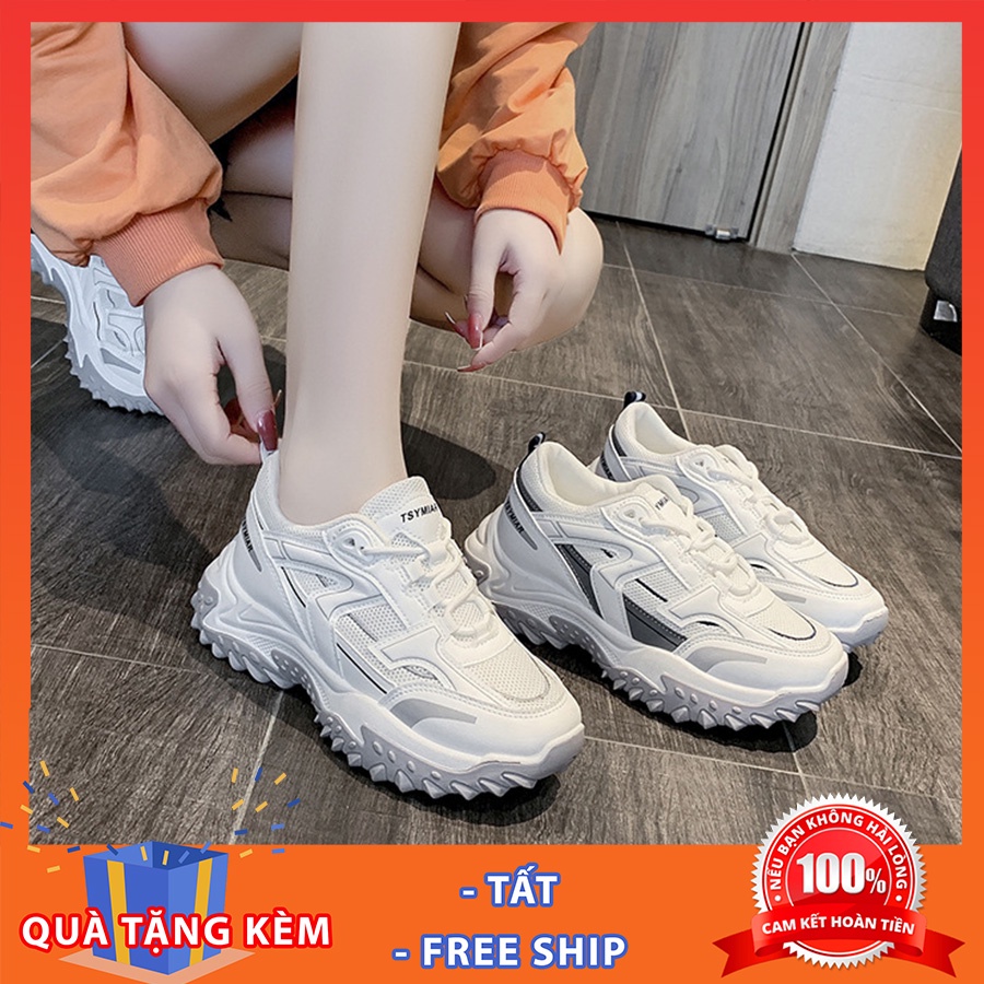Giày đế độn nữ TSYMIAR cao cấp - sneaker nữ cao 5cm, phong cách ulzzang Hàn Quốc, chuẩn phom, màu trắng dễ phối đồ